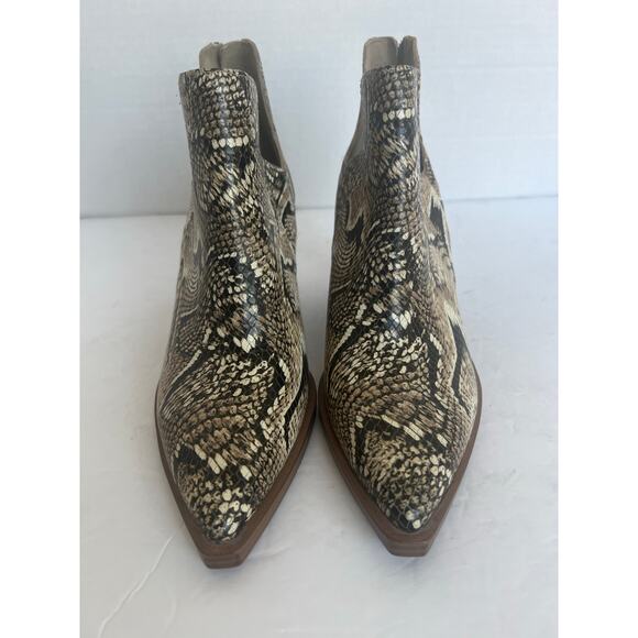 Vince Camuto Western Leather Snake Print Block Heel Pointy Toe Bootie 7.5M - Picture 3 of 10